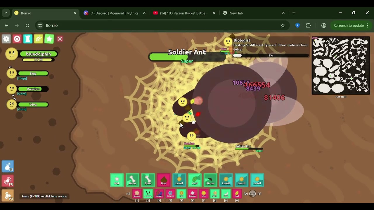 florr.io - Squad of 4 Hunting Super Worm and Soldier Ant