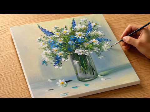 How to Paint a Beautiful Wildflower Vase | Easy Acrylic Painting for Beginners