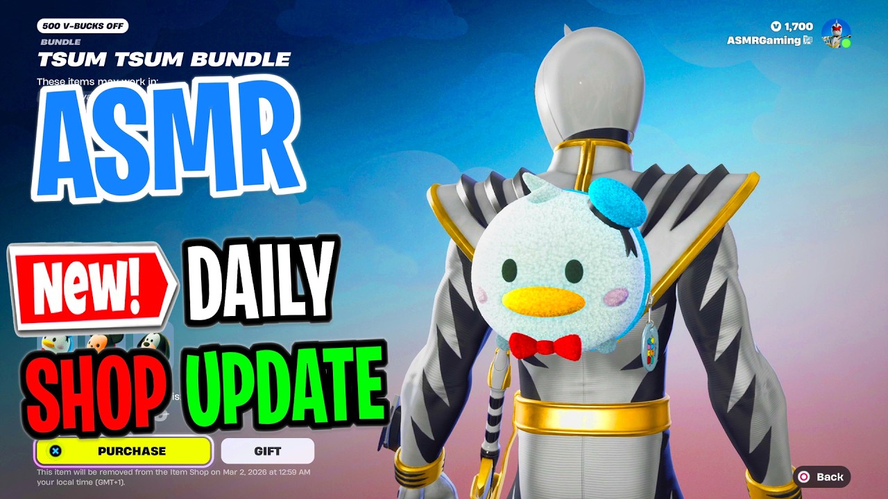 ASMR Fortnite Shop NEW Disney Tsum Tsum Back Bling Bundle! Daily Update Today 🎮🎧 Relaxing Whispers😴💤