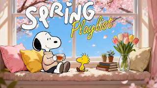 Snoopy Spring Café with Blossoms 🌸☕ Cozy Jazz for Study, Work & Relaxing Moments 🎶 Relax & Chill
