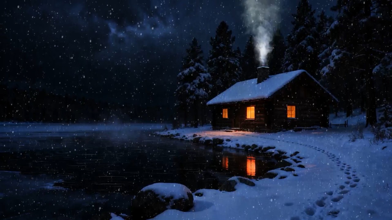 Warm Lake Cabin with Fireplace Crackling ❄️ Cozy Snow & Deep Winter Relaxation Ambience