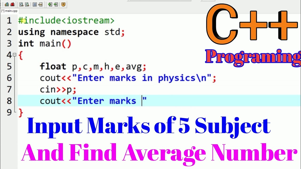 Input marks and find average number in C++ Programing - YouTube