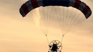 Six Chuter SR1SS Powered Parachute flying sunset in the Colorado Rockies on a nice spring evening.