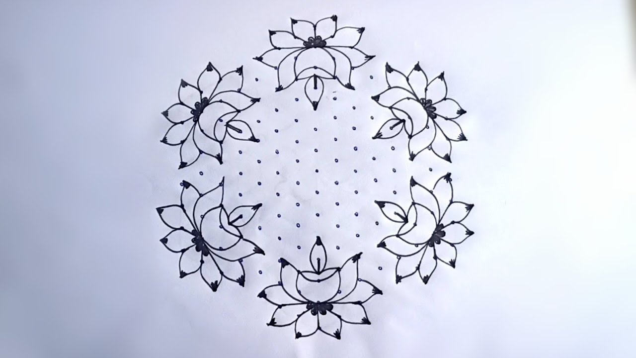 15*8 dots beautiful creative deepam rangoli|latest rangoli|big rangoli|BY MY RANGOLI