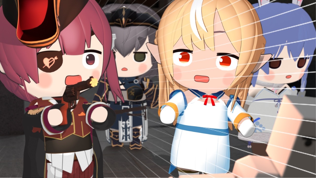 パニックになり逃げだすマリン船長【宝鐘マリン・兎田ぺこら・不知火フレア・白銀ノエル】【3Dアニメ】