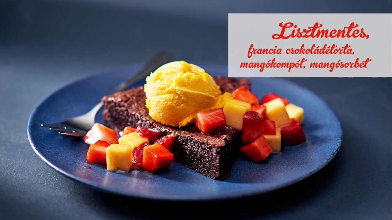 Mautner Zsófi – Lisztmentes, francia csokoládétorta, mangókompót, mangósorbet