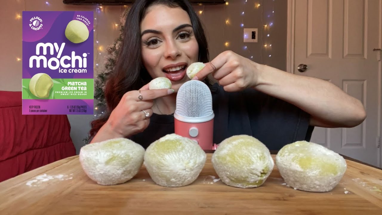 Asmr matcha mochi ice cream(chewy sticky eating sounds)🍵🍦