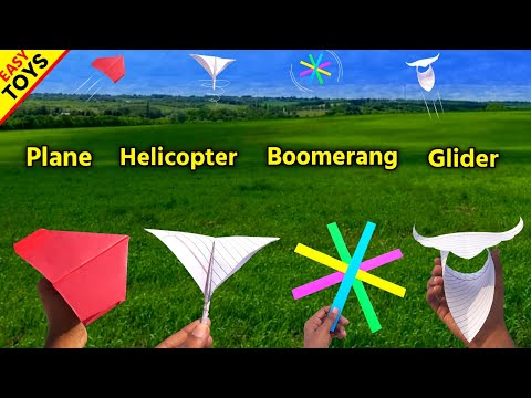 5 Amazing paper toys , how to make paper boomerang , Easy notebook paper helicopter , GLIDER making