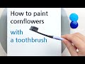 (430) How to paint cornflowers with a toothbrush | Fluid Acrylic for beginners | Designer Gemma77