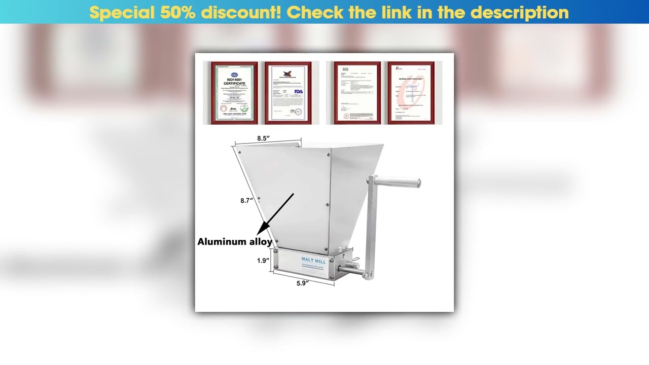 Limited Malt Mill Manual Malt Grinder Stainless Steel 2 Roller Crusher  For Beer Brewing Homebrew••
