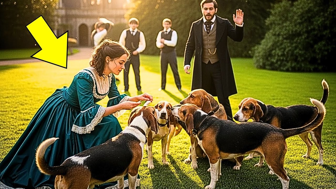 Niemand konnte die Jagdhunde des Herzogs bändigen… bis eine hübsche junge Frau zu ihnen ging