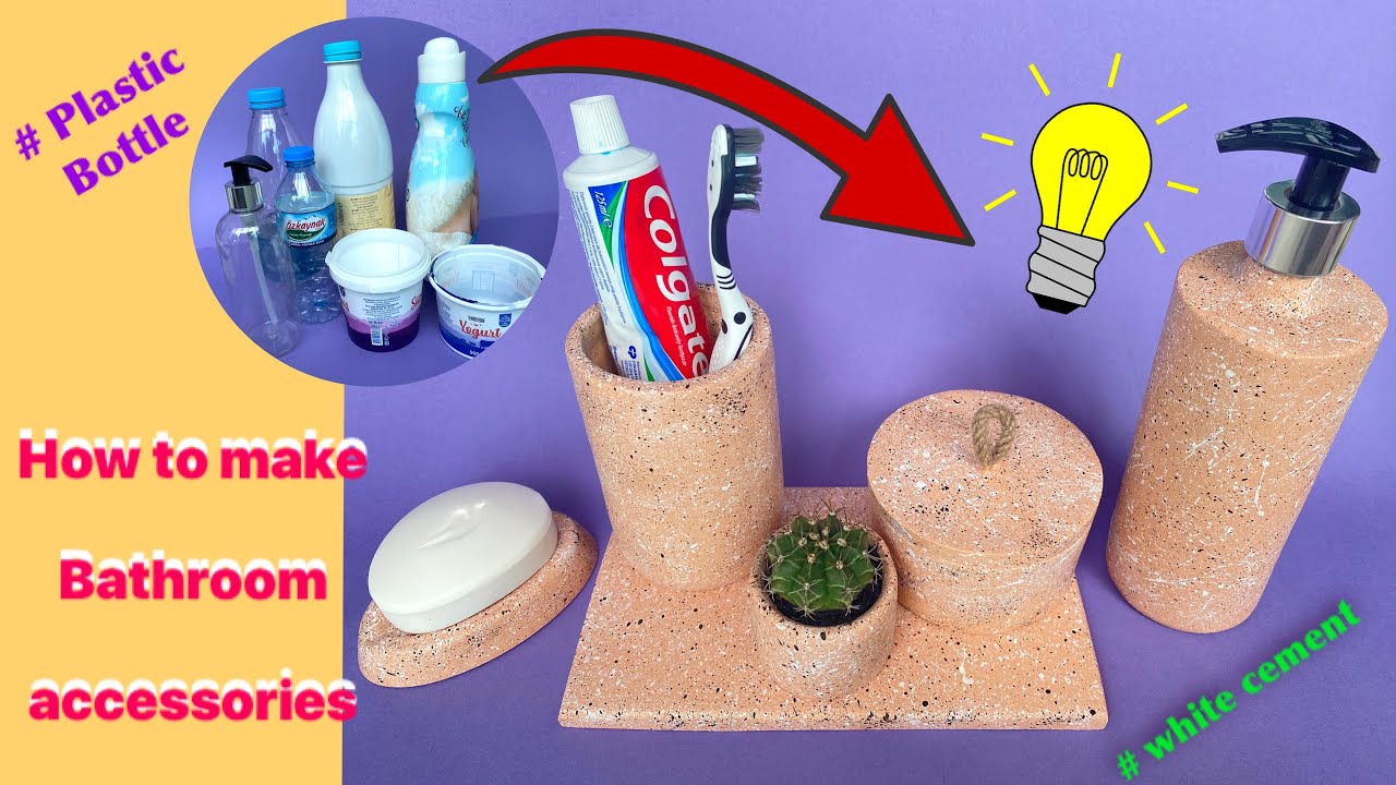 DIY white cement, How To Make Bathroom Accessories with white cement and plastic bottle easily
