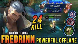 SAVAGE + 24 Kills!! Powerful Offlane Fredrinn Insane Lifesteal - Build Top 1 Global Fredrinn ~ MLBB