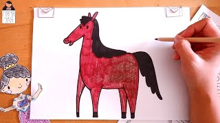 картинка: Как нарисовать ЛОШАДЬ поэтапно для детей | Рисунок лошади поэтапно для срисовки | Няня Уля