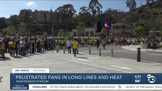 Frustrated fans stand in long lines and heat at Snapdragon Stadium
