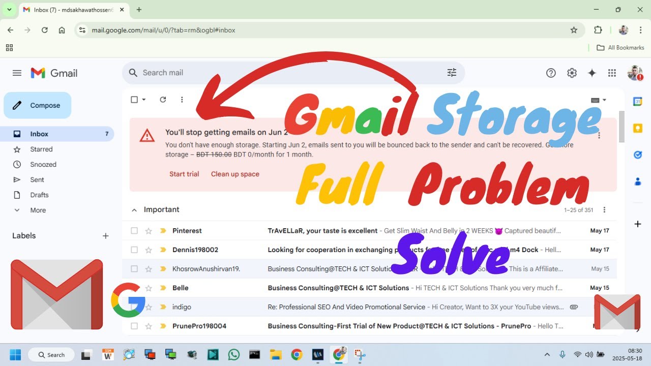 Gmail Storage Full Problem Solved | Google Drive Free up Space | - YouTube