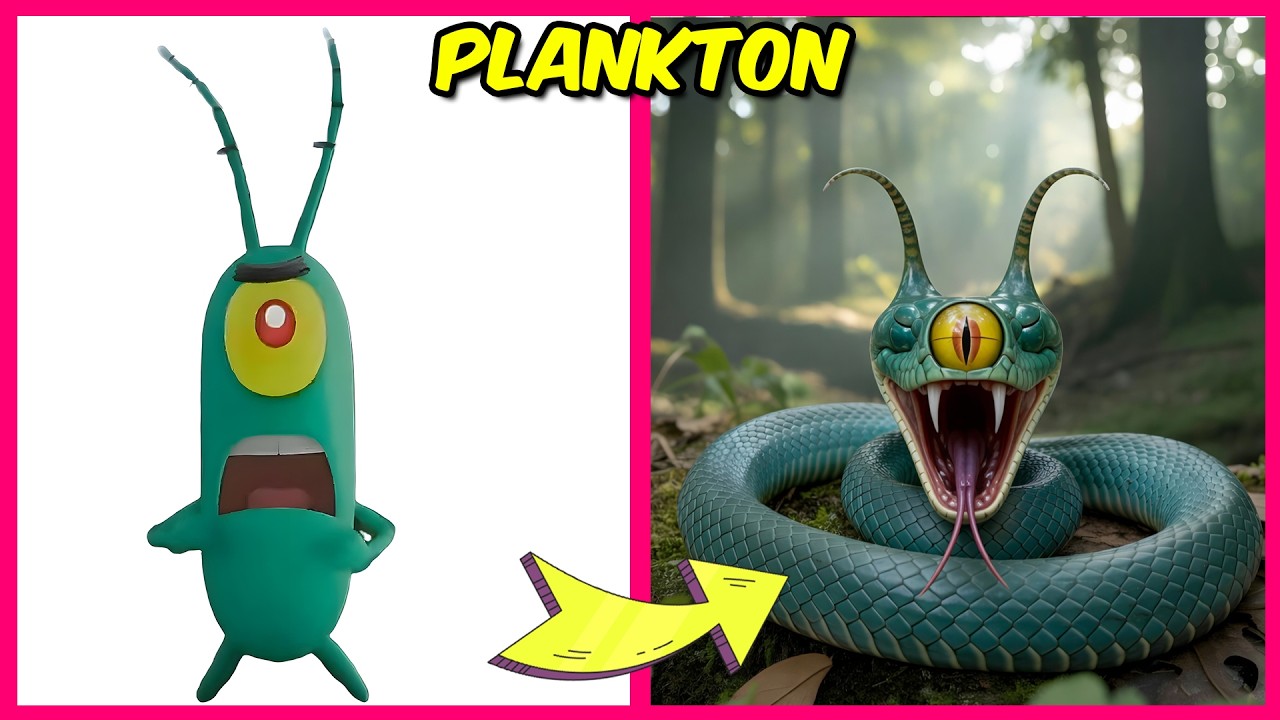 Персонажи мультфильма «Губка Боб» 🧽🍍 в образе змей! 🐍 + Их любимые вещи | Губка Боб, Планктон, Па...