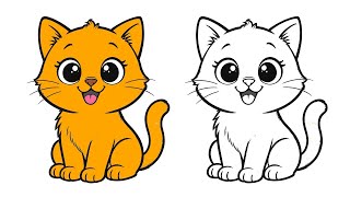 Cat Coloring For Kids Easy Animal Drawing & Painting Learn Colors For Children