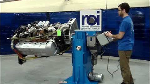 ROI Machinery & Automation:  Rotating Engine Stand w/ powered vertical travel
