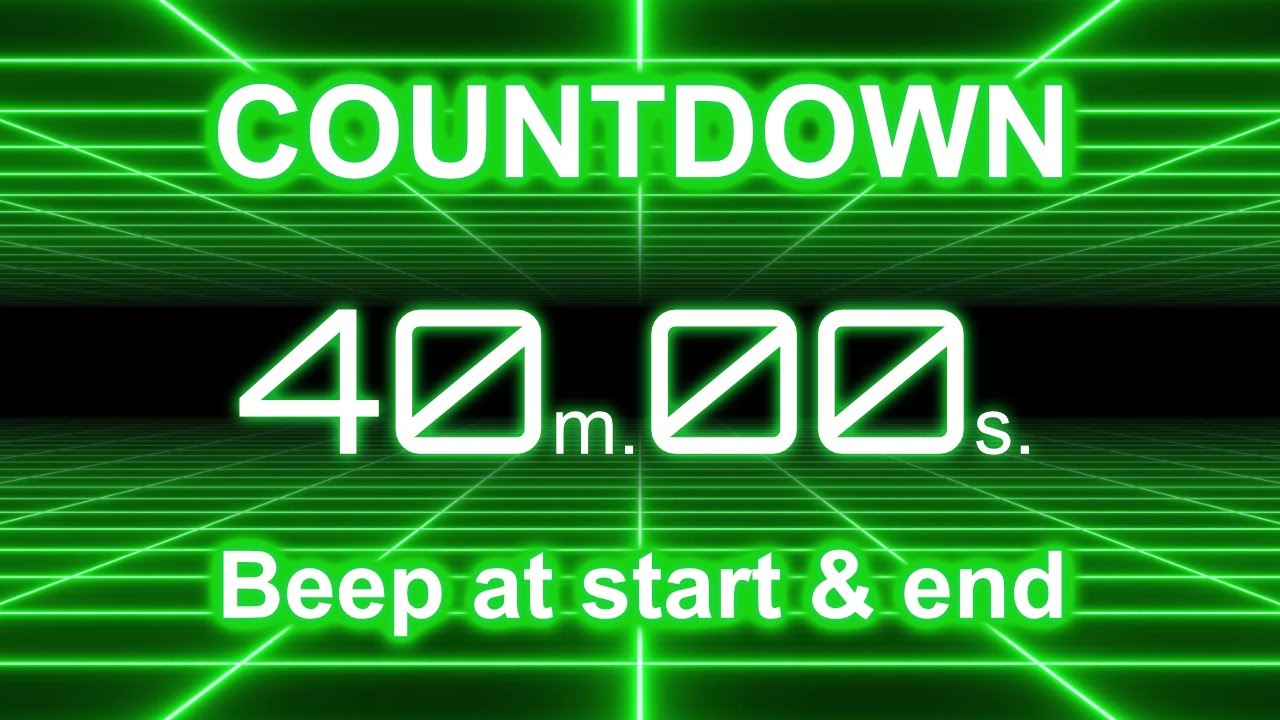 40-Minute Countdown Timer | Start/End Beeps | Neon Green Grid | 4K