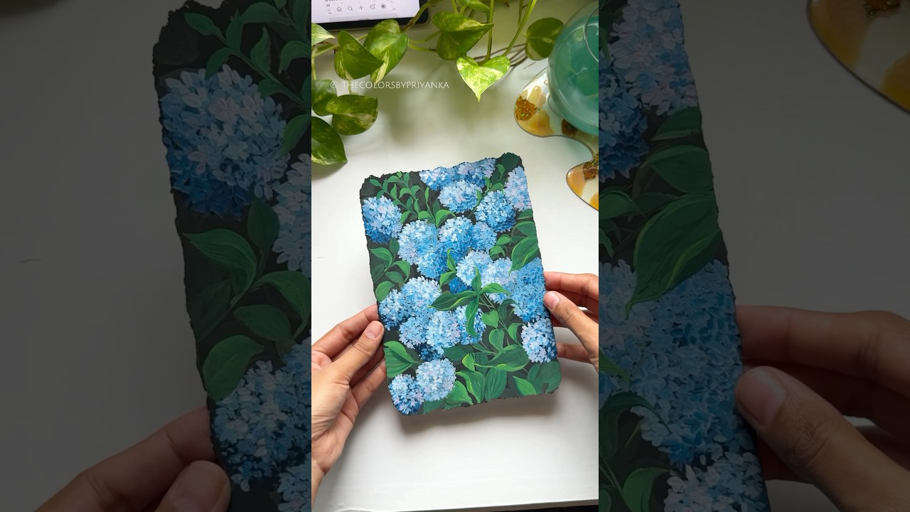 Day 9/100 – Painting Blue Hydrangeas with Gouache 🌿 | Relaxing Floral Art🩵 