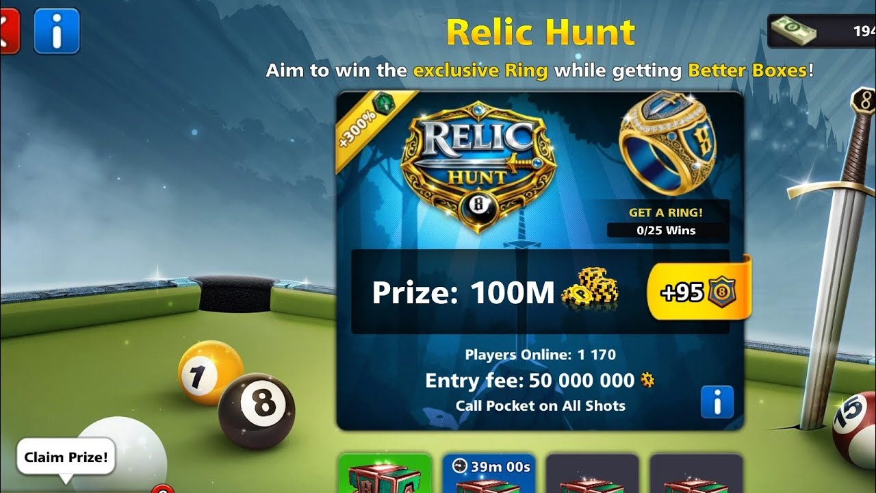 RELIC HUNT 😱 EVENT 8 BALL POOL