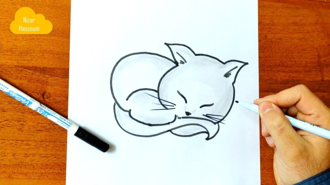 Comment dessiner un chat couché facile etape par etape - YouTube