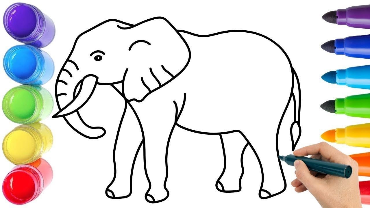 Cute Elephant coloring, painting, drawing for kids let's draw together easy art