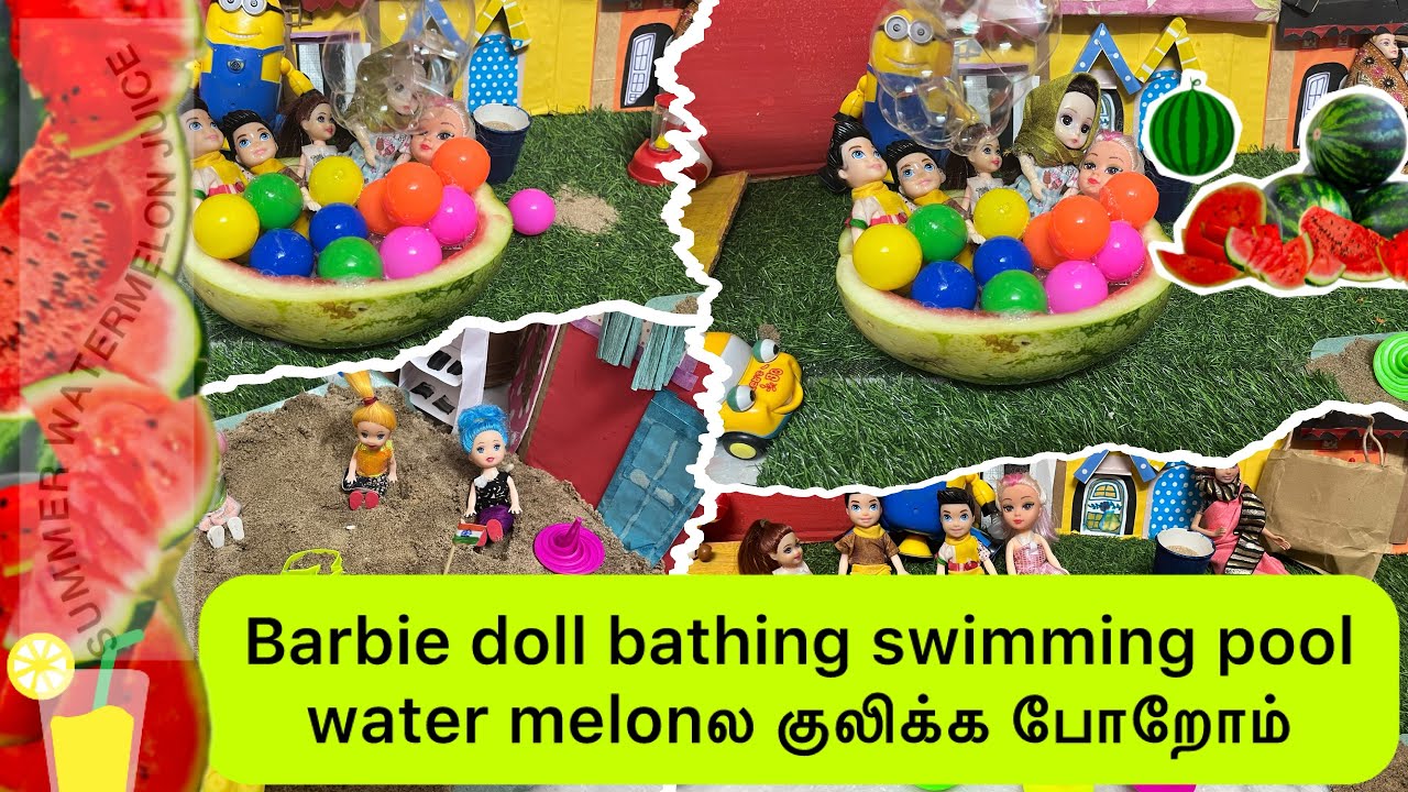 Barbie doll bathing watermelon swimming pool|summer special watermelon juice|Omar and Hafsa