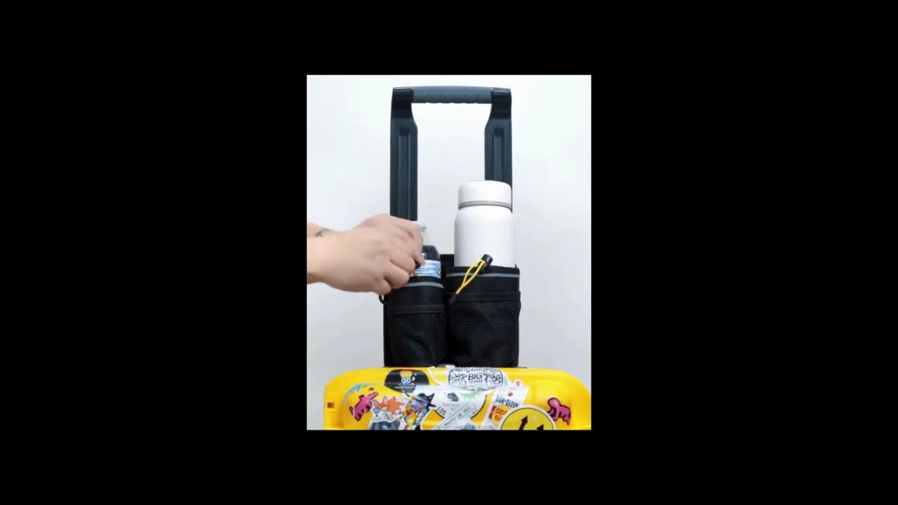 RoboCup Luggage Cup Holder | Folding Dual Drink Holder with Storage Pockets