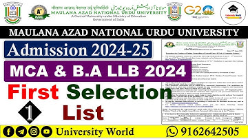 Manuu MCA & B.A LLB 1st Selection List & Document Verification 2024 @UniversityWorld