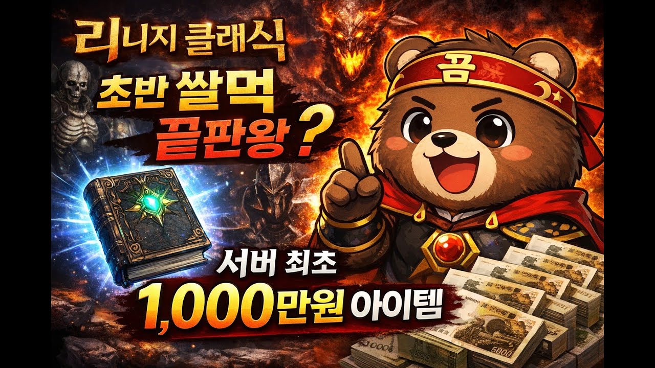 [리니지 클래식] 초반 쌀먹 끝판왕 서버 최초 득이면 1000만원(뇌피셜)이상 아이템 먹고 대박 나자 리곰TV