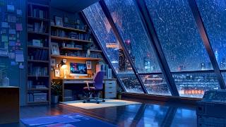 Peaceful Study Room With Rain & City Lights At Rainy Night ☔ Pluviophile Lofi ☔ Lofi Japanese Vibes