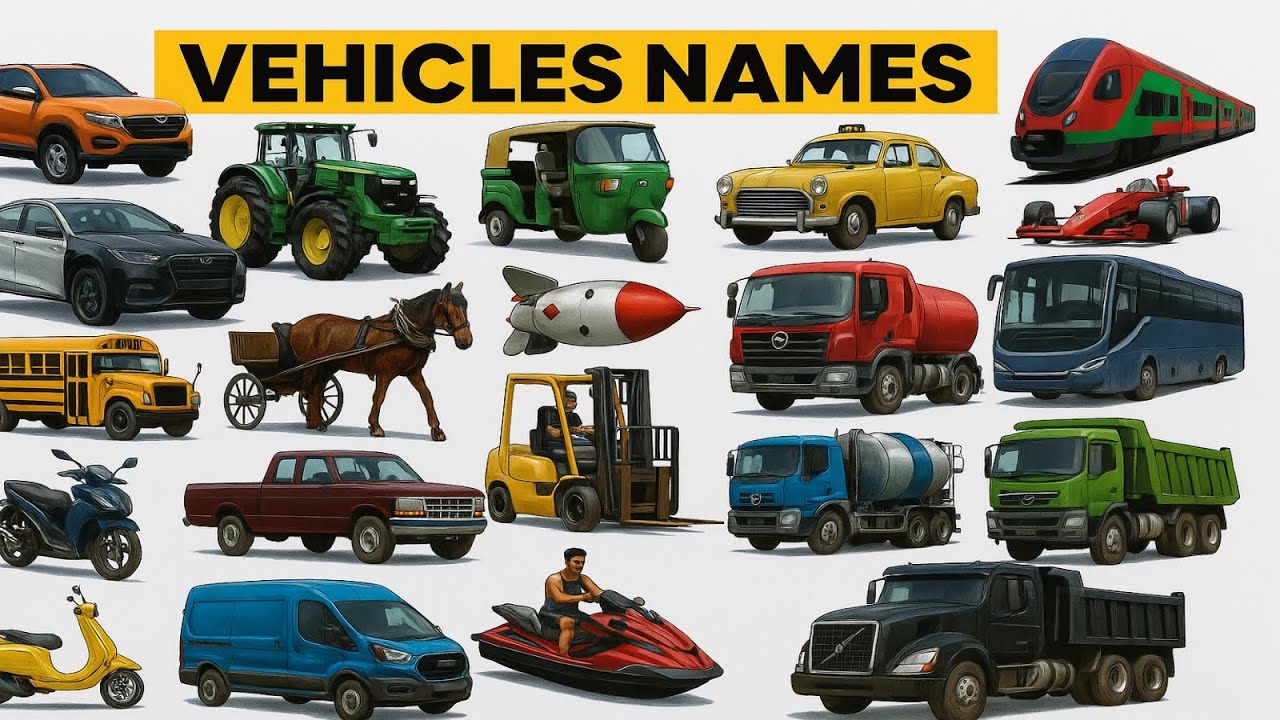 Vehicles Names in English | Types of Vehicles | Mode of Transport for kids | Tiny Wheels Education