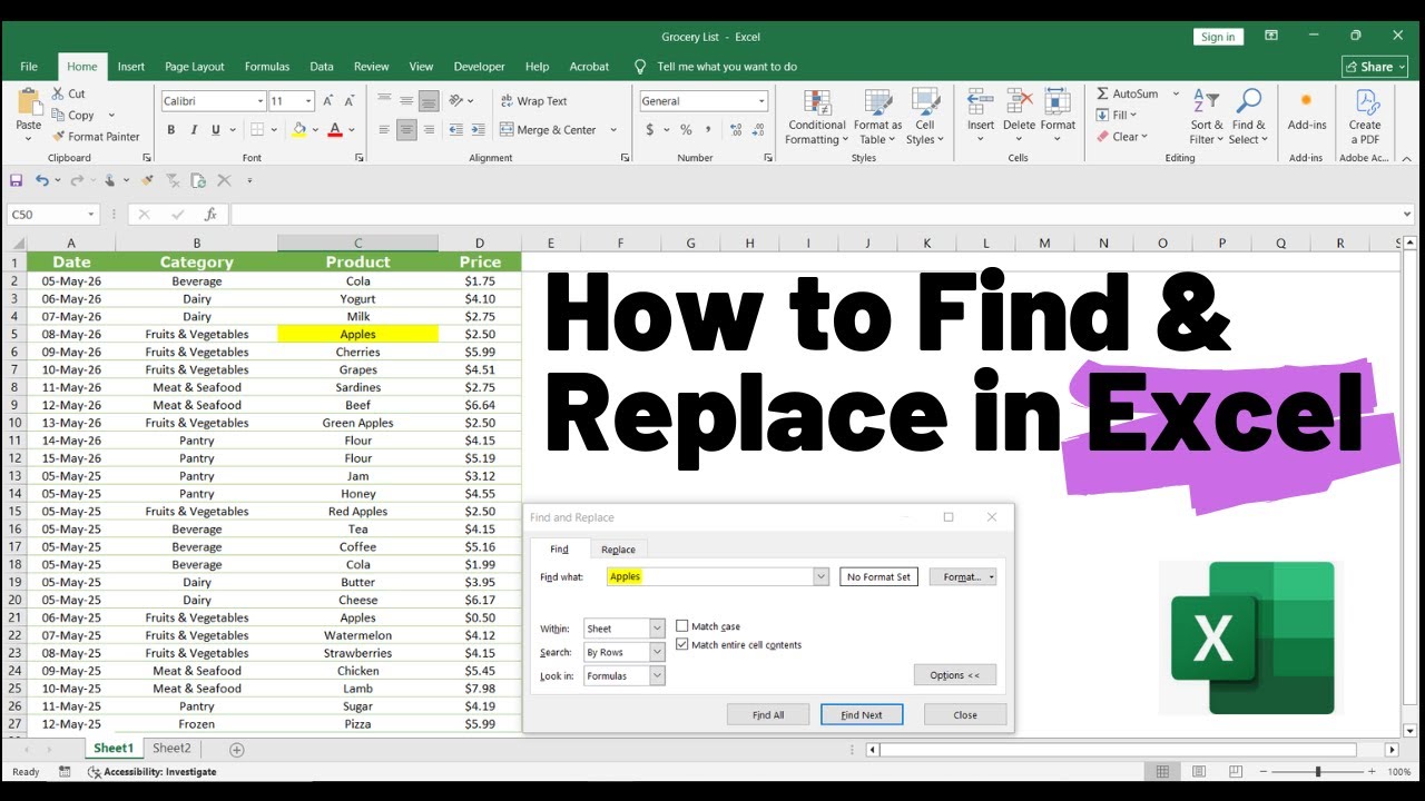 How to Find and Replace in Excel - YouTube