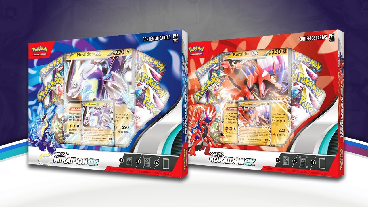 Box Pokémon Lendas em Paldea: Miraidon E/ou Koraidon EX Coleção Especial -  151 E.V. 3,5