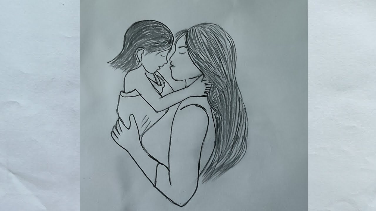 How to draw mom and daughter// easy drawing pencil sketch// - YouTube
