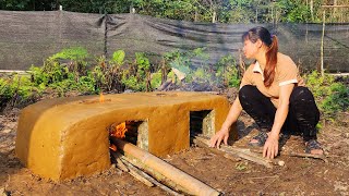 Primitive Technology: How to make a Clay Oven, Girl Living Off Grid, Build a New Life in the Forest