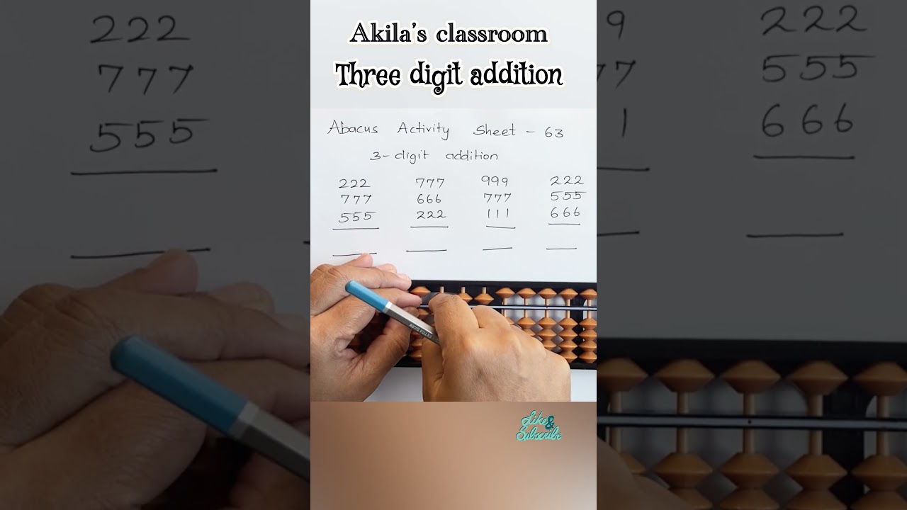 Abacus Activity Sheet- 63 | Three digit addition