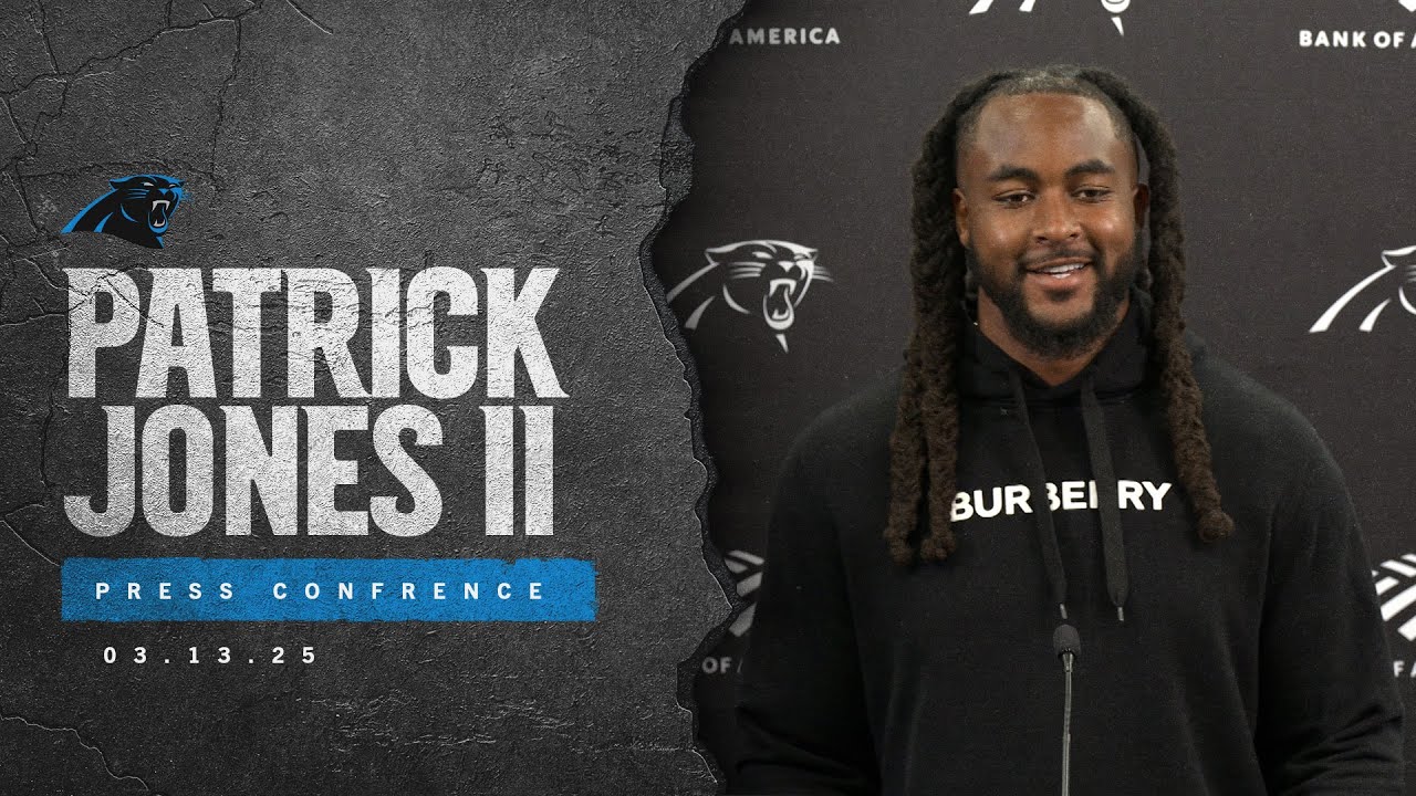 Patrick Jones II meets with the media after signing with the Carolina Panthers