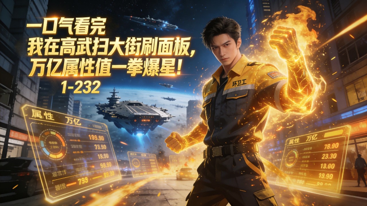 《我在高武扫大街刷面板，万亿属性值一拳爆星！》1-232 正常人力量5，武道宗师500。江寒觉醒任务系统，扫地一次全属性+1，扶老奶奶过马路全属性+1。外星舰队降临，江寒叹气，反手把将星际战舰拍成废铁