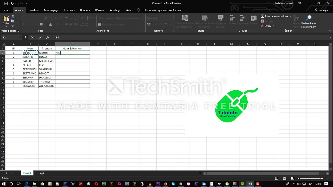 Fusionner deux ou plusieurs cellules en une seule (Excel 2019) - YouTube