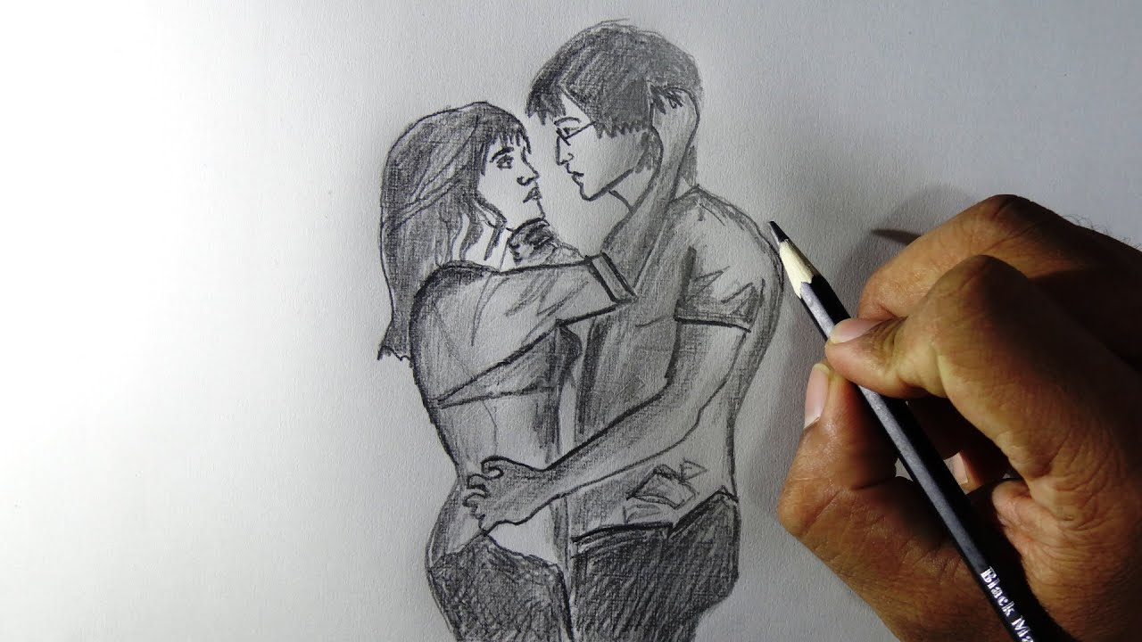 Sketches and Drawings : Romantic couple - Pencil drawing