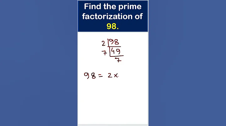 Find the Prime number of 98 by Factor Tree #primenumber #treefactor #primefactors #numberconcept