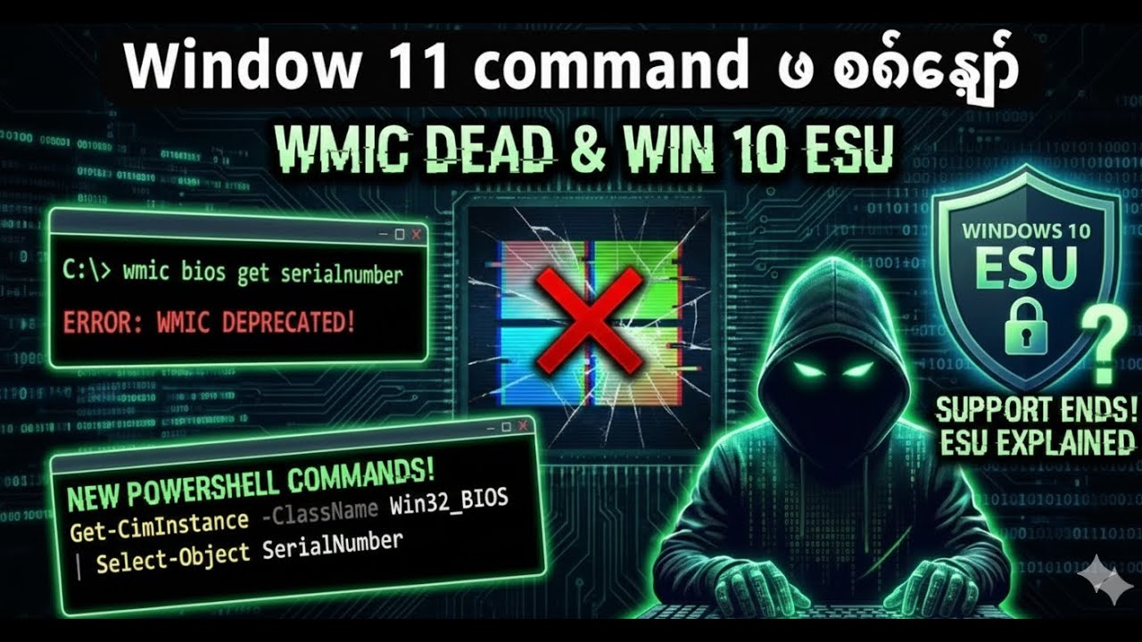 Windows 10 Support ရပ်ဆိုင်းမှုနောက်ဆက်တွဲနဲ့ပိတ်ပြစ်လိုက်တဲ့ wmic.Check Serial Number in Windows 11