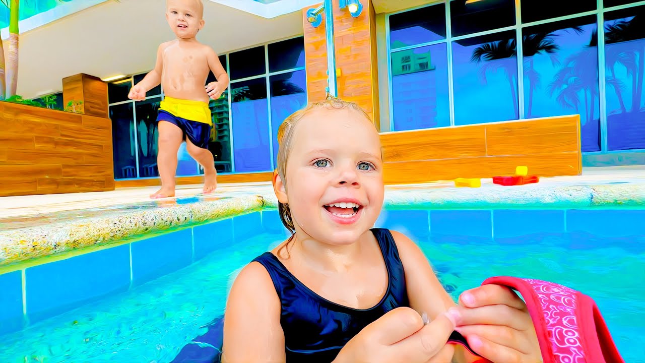 How do Cute Babies spend their day? Swimming in the pool and visiting Children Museum. Dad's Day!