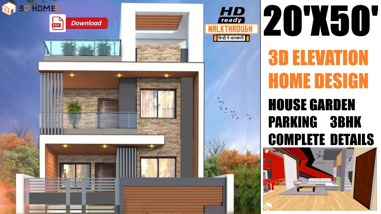 Home Design 3D 20x50 House Plan Duplex House Design 3bhk Interior 