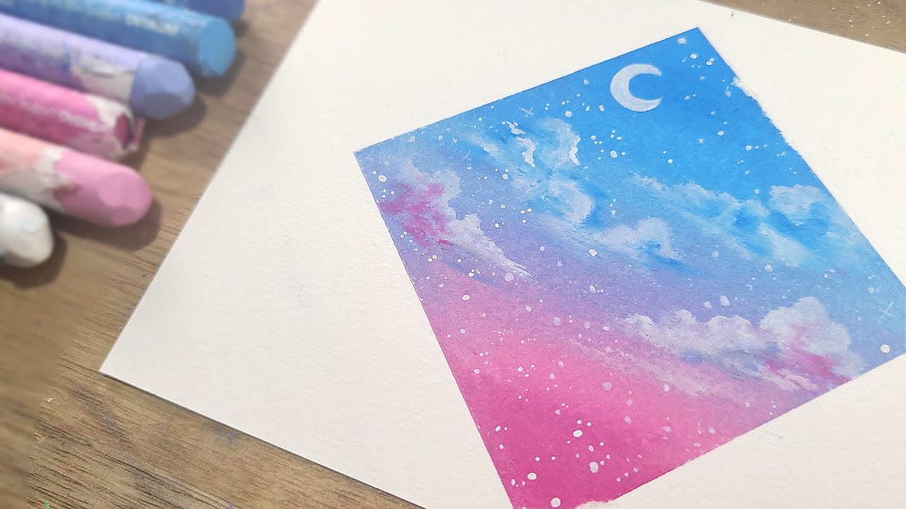 Oil pastel drawing Simple, Pink sky in Square, healing art YouTube