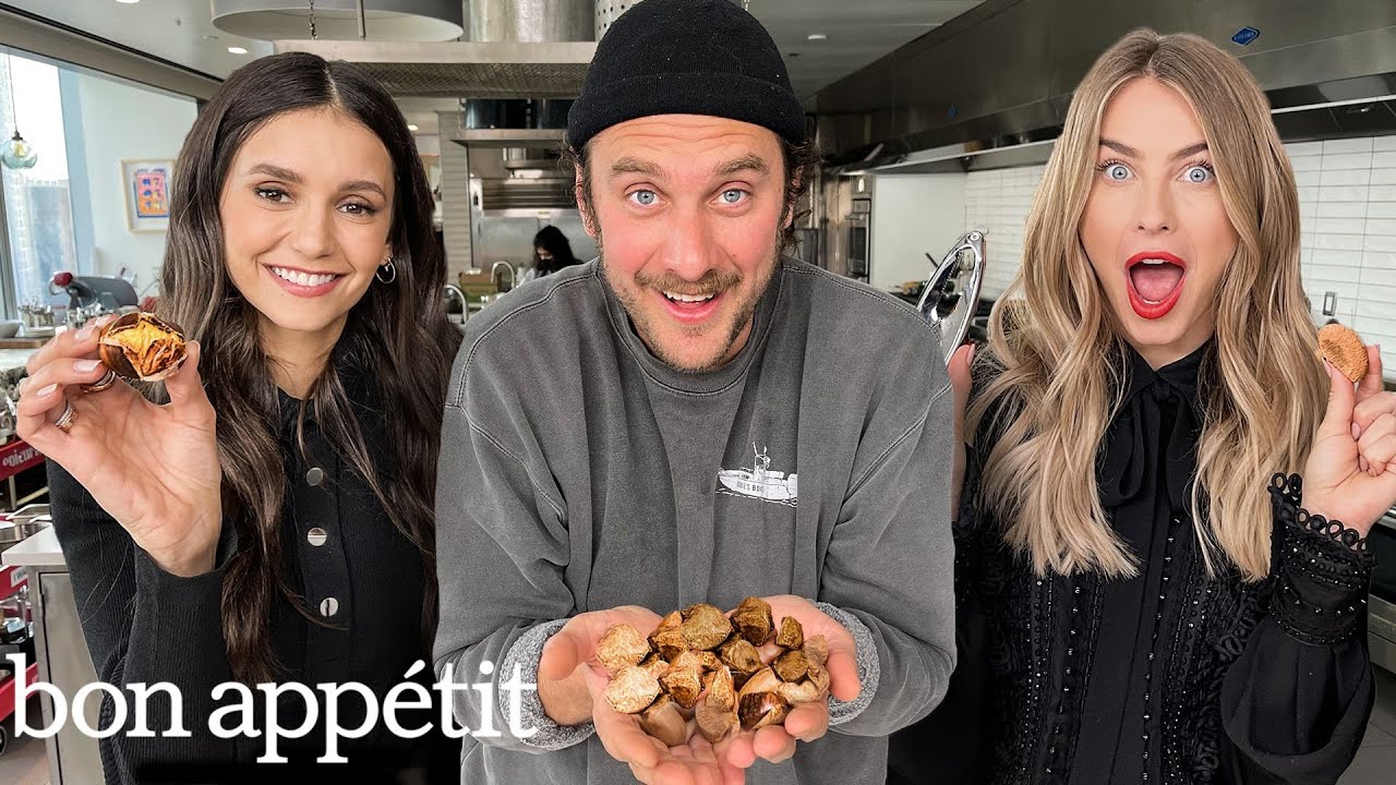 Nina Dobrev & Julianne Hough Taste Nuts With Brad   Taste Testers   Bon Apptit