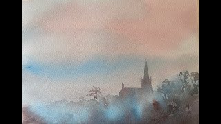 Paint a Beautiful 2 Colour Misty Morning Watercolour Sunrise Landscape loose watercolor tutorial